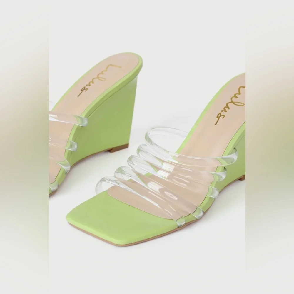 Lulus Chax Green Clear Slide-On Wedge Sandals